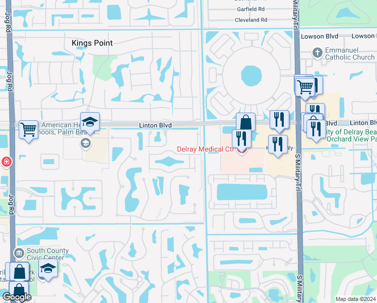 map of restaurants, bars, coffee shops, grocery stores, and more near 5521 Via De La Plata Circle in Delray Beach