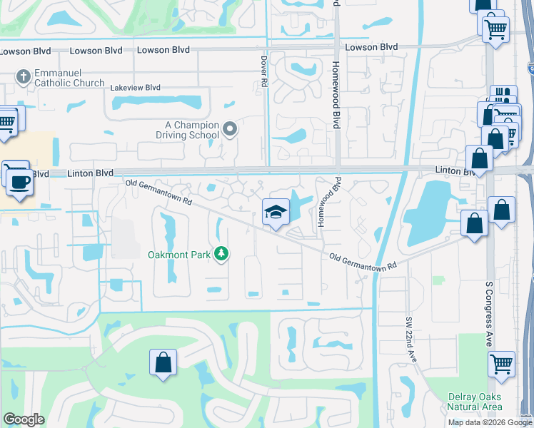map of restaurants, bars, coffee shops, grocery stores, and more near 1805 Highland Grove Drive in Delray Beach