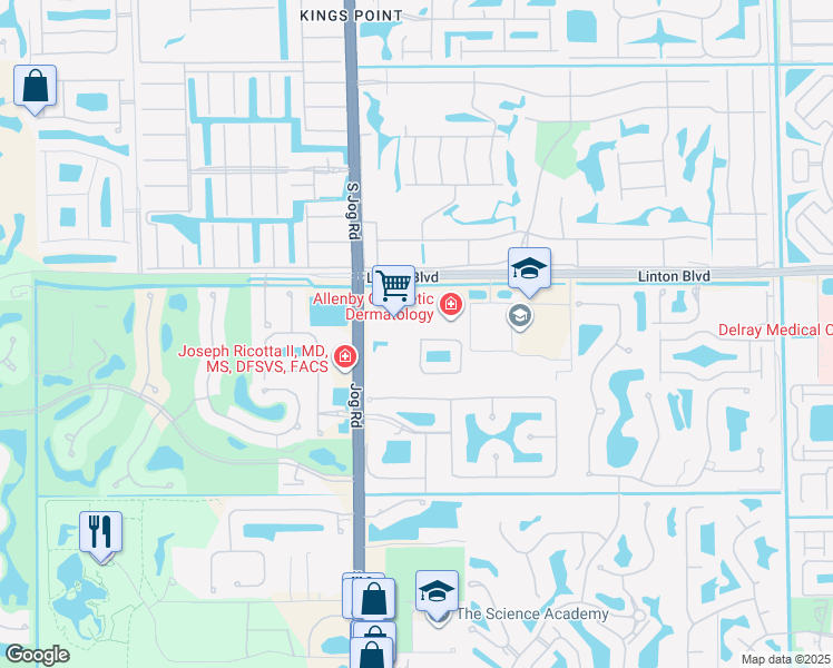 map of restaurants, bars, coffee shops, grocery stores, and more near 16080 Poppy Seed Circle in Delray Beach