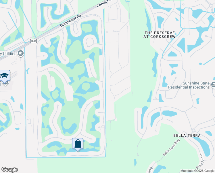 map of restaurants, bars, coffee shops, grocery stores, and more near 20401-20499 Wildcat Run Drive in Estero