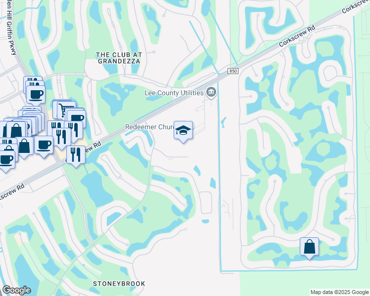 map of restaurants, bars, coffee shops, grocery stores, and more near 11900 Stoneybrook Golf Drive in Estero
