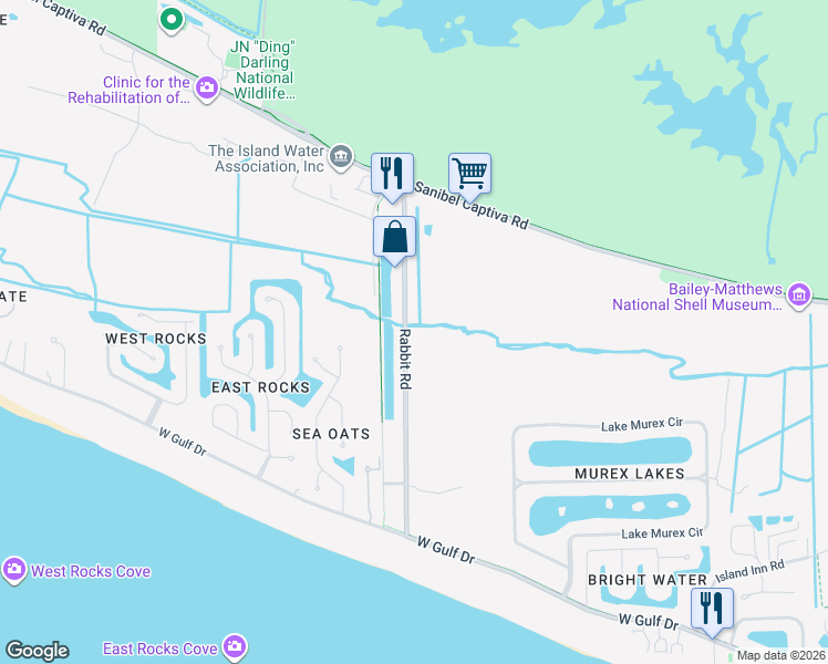 map of restaurants, bars, coffee shops, grocery stores, and more near 716 Rabbit Road in Sanibel