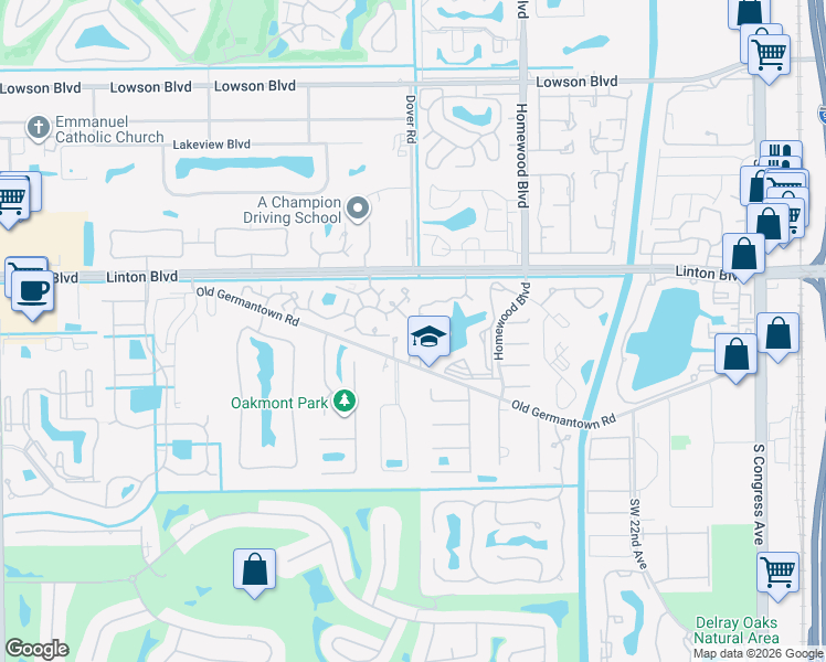 map of restaurants, bars, coffee shops, grocery stores, and more near 1805 Highland Grove Drive in Delray Beach
