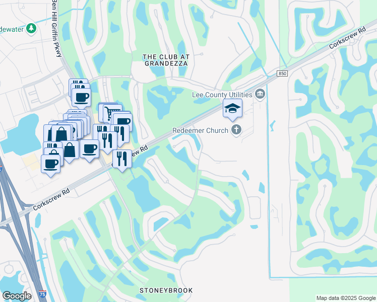 map of restaurants, bars, coffee shops, grocery stores, and more near 21268 Waymouth Run in Estero