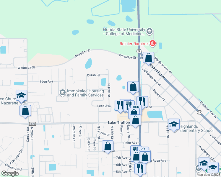 map of restaurants, bars, coffee shops, grocery stores, and more near 1222 North 18th Street in Immokalee