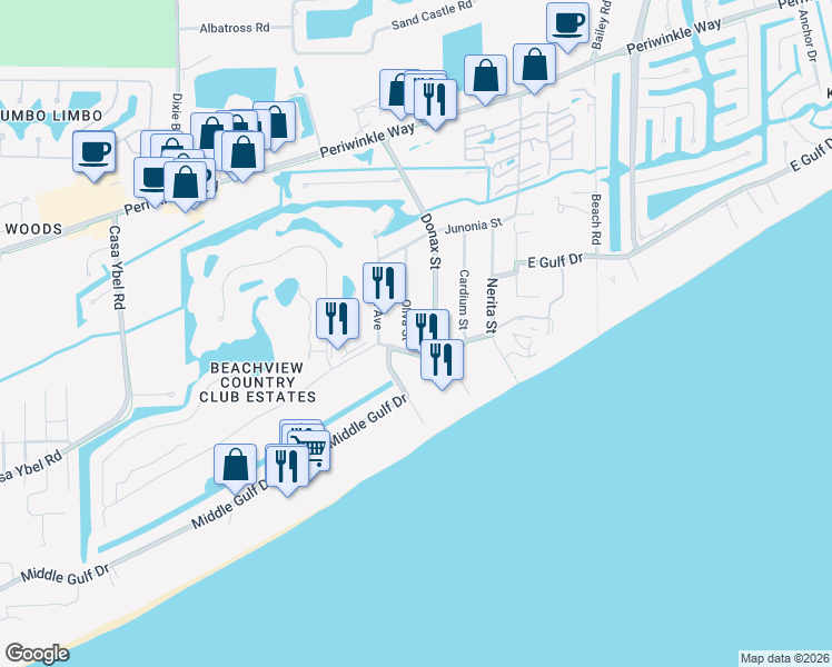 map of restaurants, bars, coffee shops, grocery stores, and more near 648 Oliva Street in Sanibel