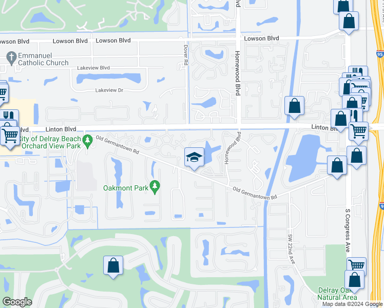 map of restaurants, bars, coffee shops, grocery stores, and more near 1845 Palm Cove Boulevard in Delray Beach