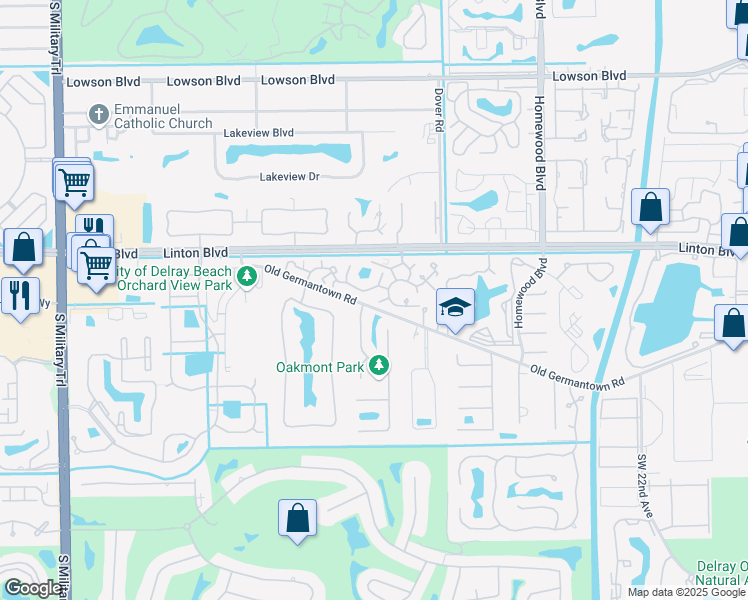 map of restaurants, bars, coffee shops, grocery stores, and more near 3216 Spanish Wells Drive in Delray Beach