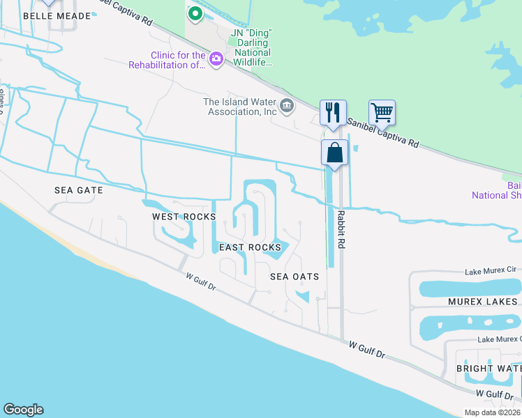 map of restaurants, bars, coffee shops, grocery stores, and more near 713 Durion Court in Sanibel