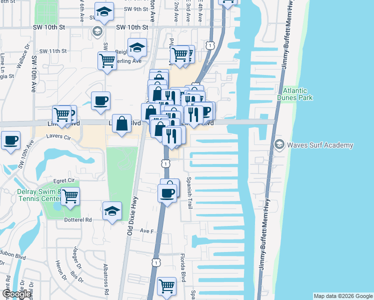 map of restaurants, bars, coffee shops, grocery stores, and more near 902 Eve Street in Delray Beach