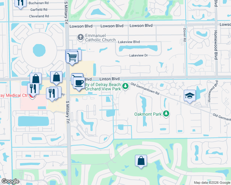 map of restaurants, bars, coffee shops, grocery stores, and more near 2221 Bloods Grove Circle in Delray Beach