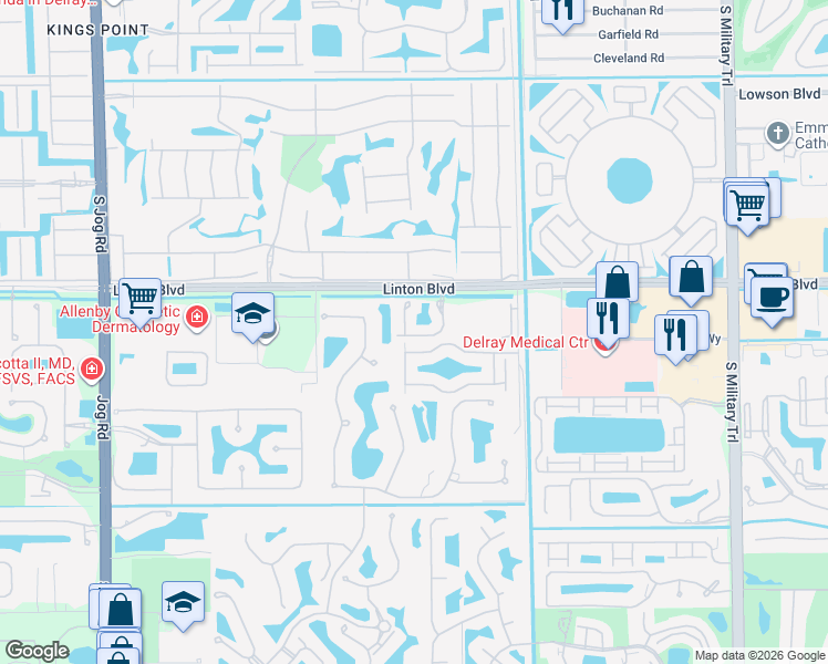 map of restaurants, bars, coffee shops, grocery stores, and more near 16165 Sierra Palms Drive in Delray Beach