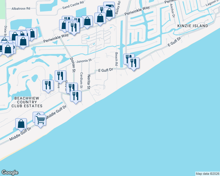 map of restaurants, bars, coffee shops, grocery stores, and more near 999 East Gulf Drive in Sanibel