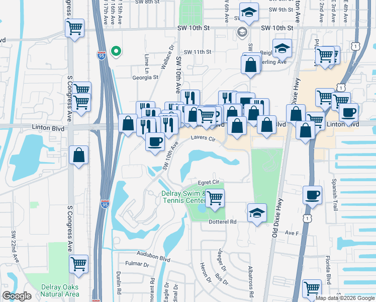 map of restaurants, bars, coffee shops, grocery stores, and more near 1915 Lavers Circle in Delray Beach