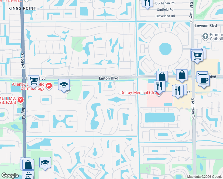 map of restaurants, bars, coffee shops, grocery stores, and more near 16117 Sierra Palms Drive in Delray Beach