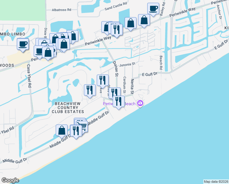 map of restaurants, bars, coffee shops, grocery stores, and more near 648 Oliva Street in Sanibel