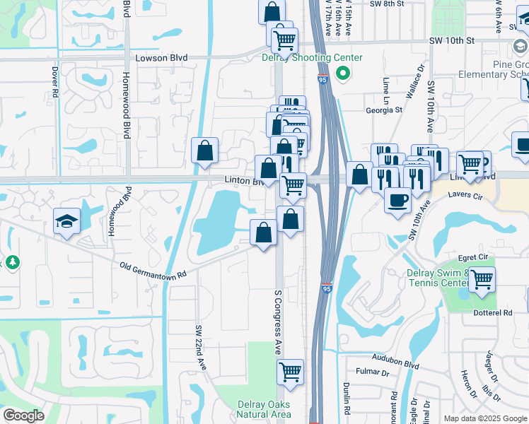 map of restaurants, bars, coffee shops, grocery stores, and more near 1595 Spring Harbor Dr in Delray Beach