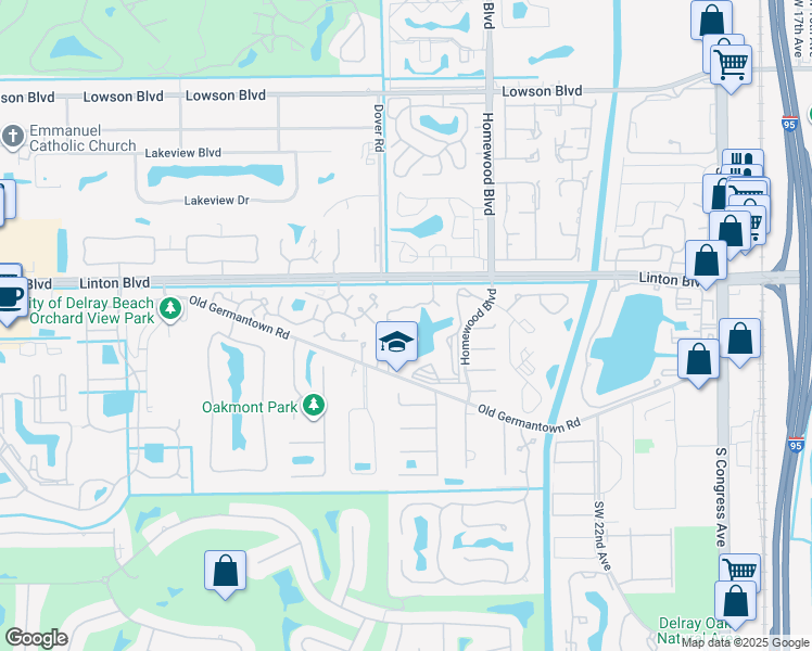map of restaurants, bars, coffee shops, grocery stores, and more near 1865 Palm Cove Boulevard in Delray Beach