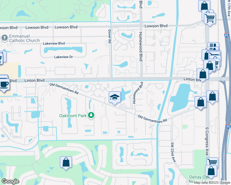 map of restaurants, bars, coffee shops, grocery stores, and more near 1865 Palm Cove Boulevard in Delray Beach