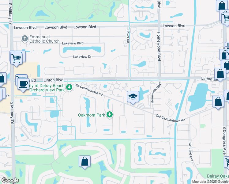 map of restaurants, bars, coffee shops, grocery stores, and more near 1815 San Juan Drive in Delray Beach