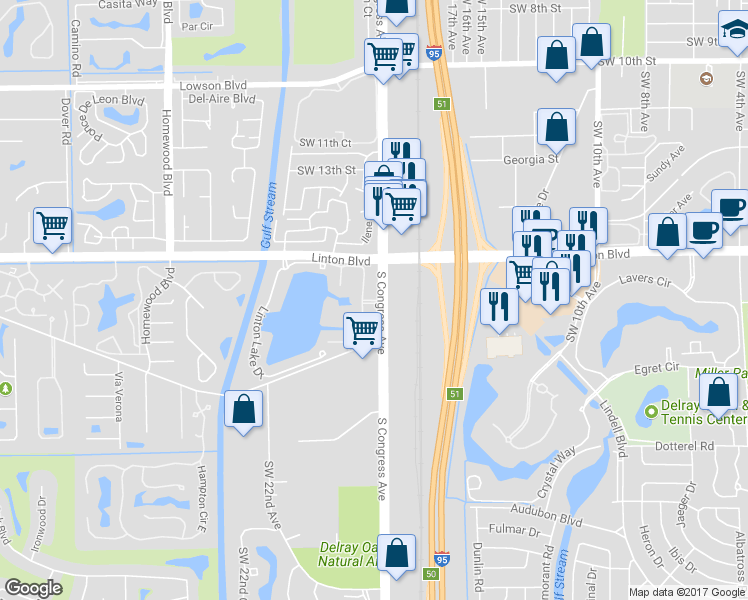 map of restaurants, bars, coffee shops, grocery stores, and more near 2135 Spring Harbor Drive in Delray Beach