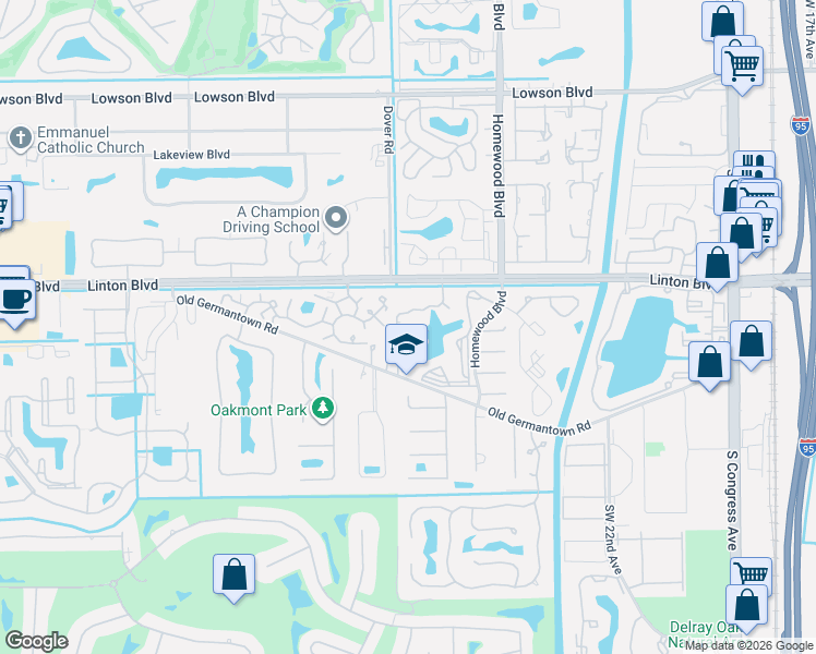 map of restaurants, bars, coffee shops, grocery stores, and more near 1865 Palm Cove Boulevard in Delray Beach