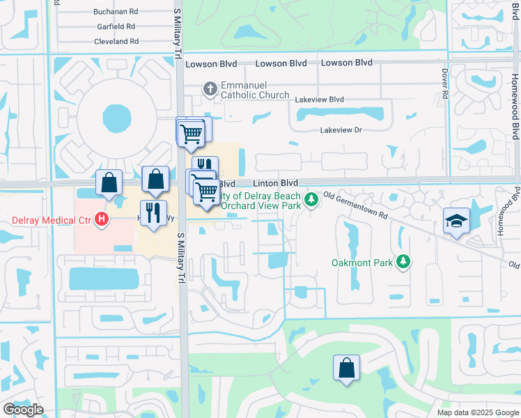 map of restaurants, bars, coffee shops, grocery stores, and more near 2016 Valencia Drive in Delray Beach