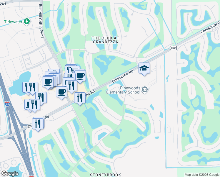 map of restaurants, bars, coffee shops, grocery stores, and more near 21205 Waymouth Run in Estero