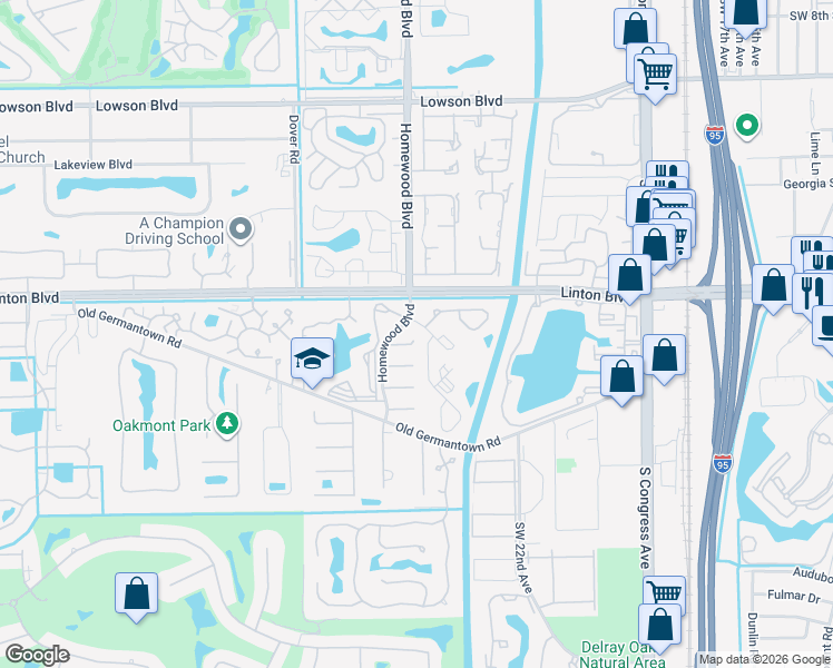 map of restaurants, bars, coffee shops, grocery stores, and more near 2725 Azalea Court in Delray Beach