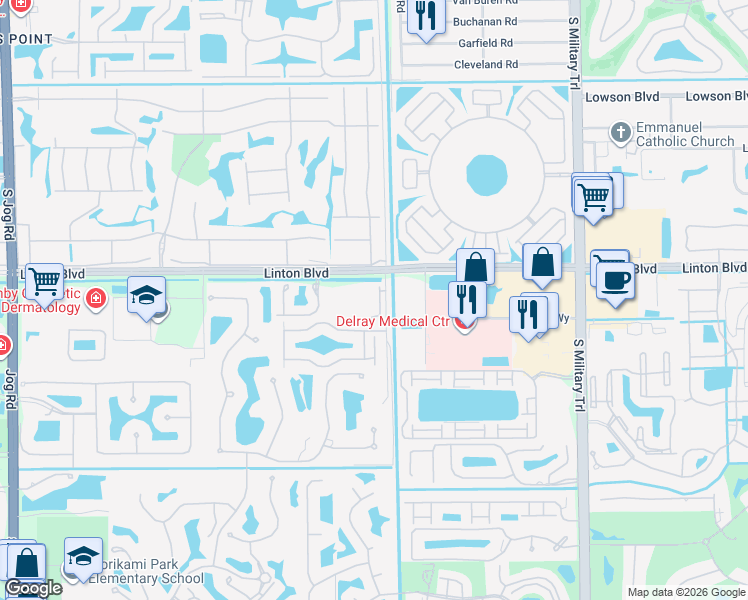 map of restaurants, bars, coffee shops, grocery stores, and more near 5521 Via De La Plata Circle in Delray Beach