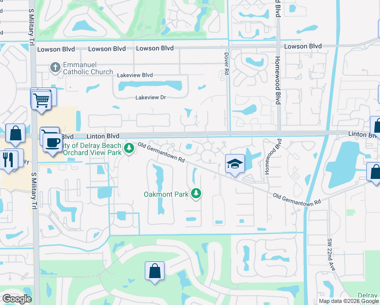 map of restaurants, bars, coffee shops, grocery stores, and more near 3301 Spanish Wells Drive in Delray Beach