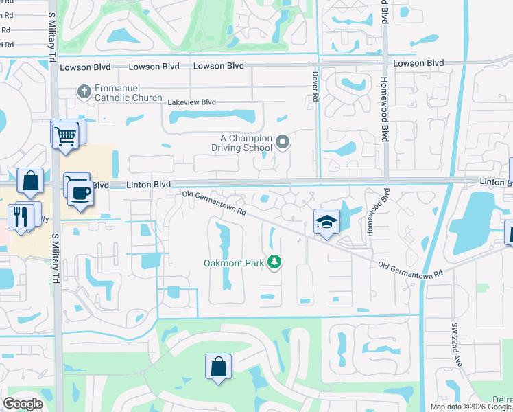 map of restaurants, bars, coffee shops, grocery stores, and more near 3216 Spanish Wells Drive in Delray Beach