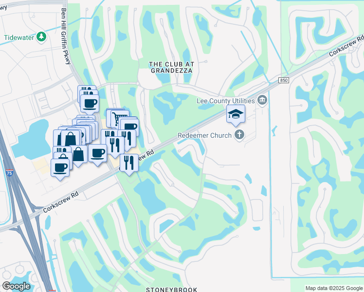 map of restaurants, bars, coffee shops, grocery stores, and more near 21213 Waymouth Run in Estero
