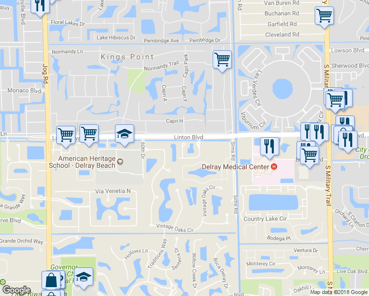 map of restaurants, bars, coffee shops, grocery stores, and more near 16243 Sierra Palms Drive in Delray Beach