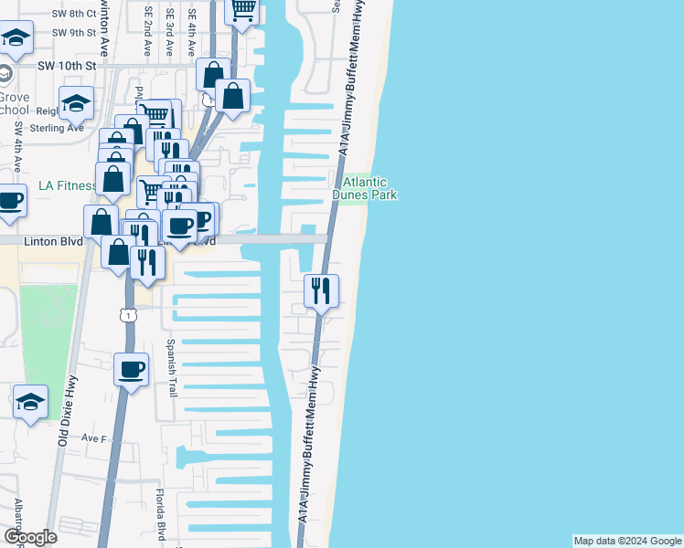 map of restaurants, bars, coffee shops, grocery stores, and more near in Delray Beach