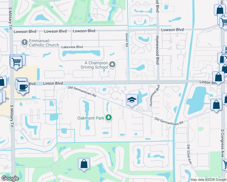 map of restaurants, bars, coffee shops, grocery stores, and more near 3311 Spanish Wells Drive in Delray Beach
