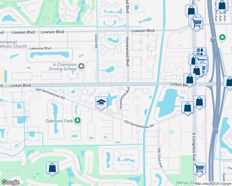 map of restaurants, bars, coffee shops, grocery stores, and more near 1725 Palm Cove Boulevard in Delray Beach