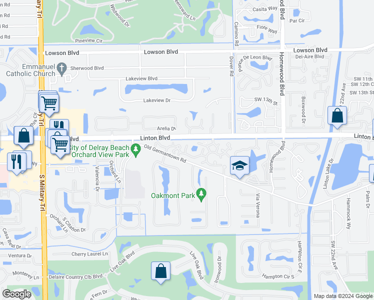 map of restaurants, bars, coffee shops, grocery stores, and more near 3113 San Fernando Drive in Delray Beach