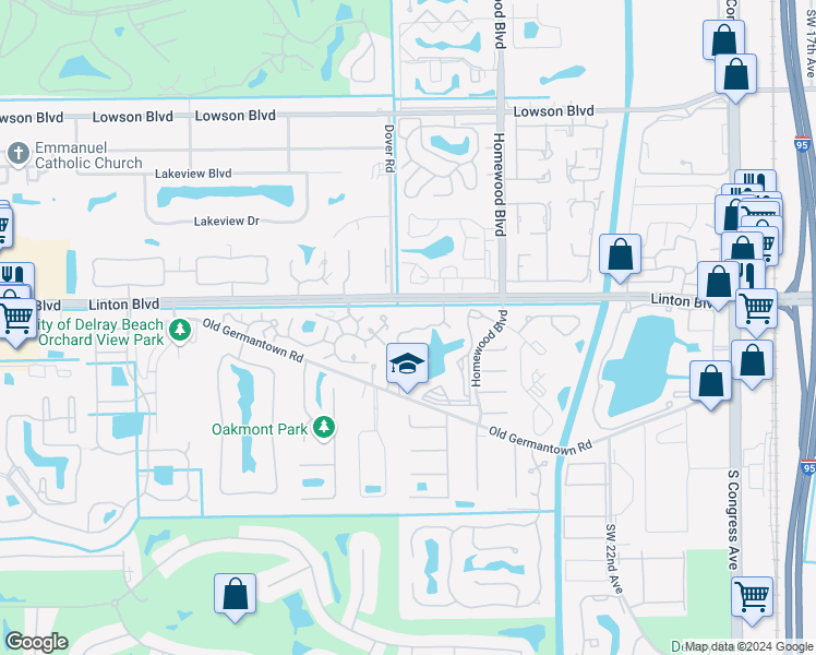 map of restaurants, bars, coffee shops, grocery stores, and more near 1780 Palm Cove Boulevard in Delray Beach