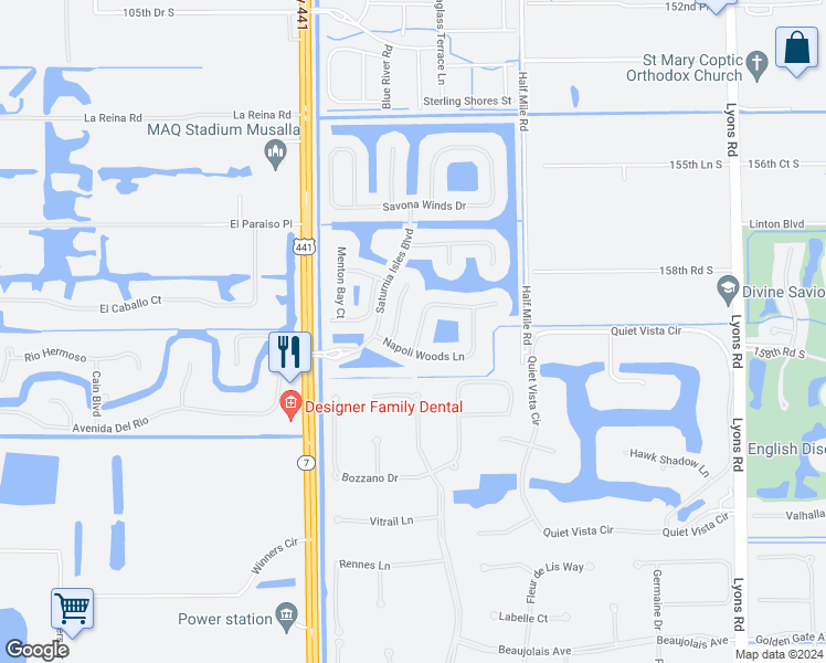 map of restaurants, bars, coffee shops, grocery stores, and more near 9591 Barletta Winds Point in Delray Beach