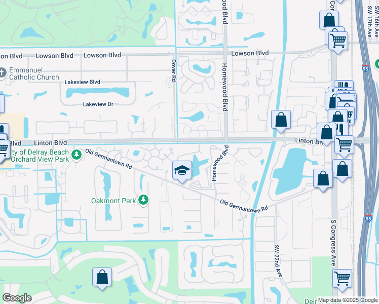 map of restaurants, bars, coffee shops, grocery stores, and more near 1740 Palm Cove Boulevard in Delray Beach