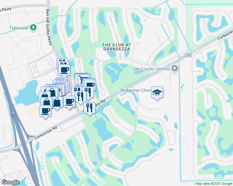 map of restaurants, bars, coffee shops, grocery stores, and more near County Road 850 in Estero