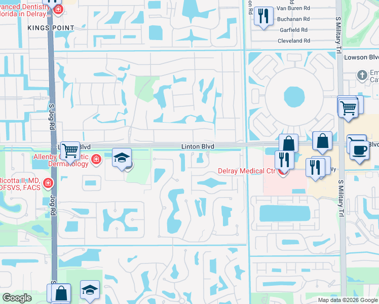 map of restaurants, bars, coffee shops, grocery stores, and more near 16278 Sierra Palms Drive in Delray Beach