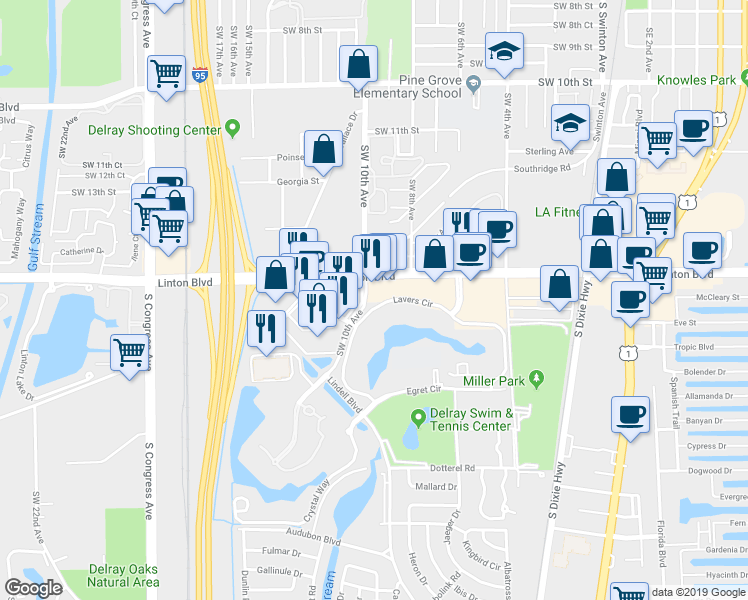map of restaurants, bars, coffee shops, grocery stores, and more near in Delray Beach
