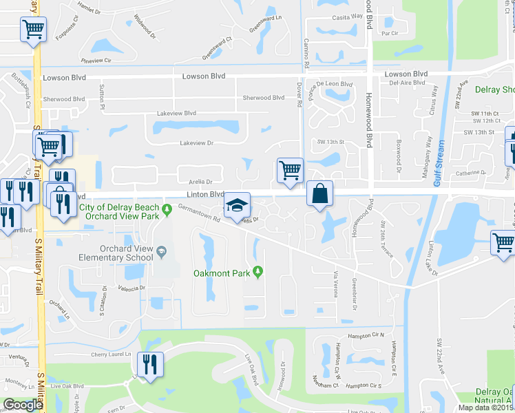map of restaurants, bars, coffee shops, grocery stores, and more near 8 San Fernando Drive in Delray Beach