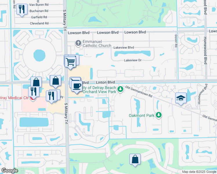 map of restaurants, bars, coffee shops, grocery stores, and more near 7 Orchard Lane in Delray Beach