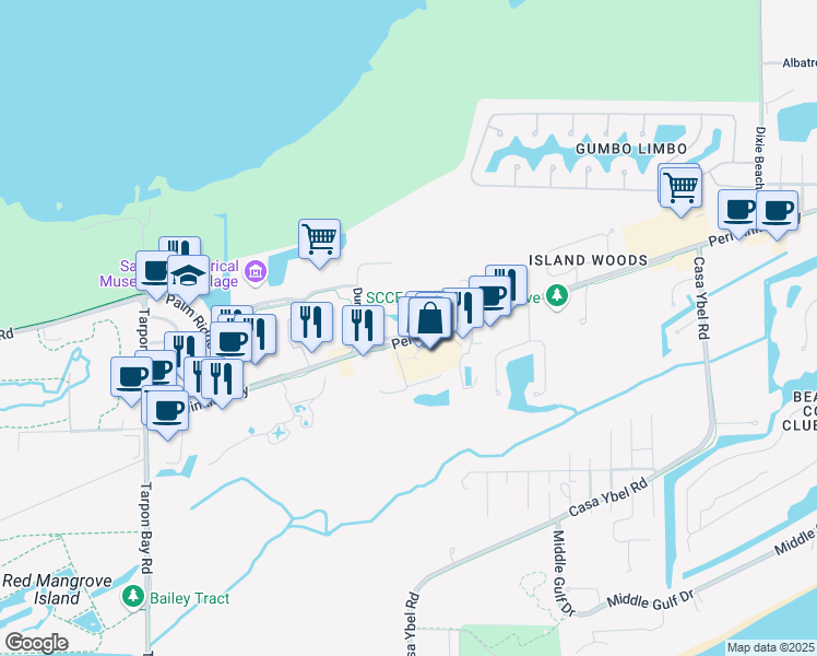 map of restaurants, bars, coffee shops, grocery stores, and more near 2146 Egret Circle in Sanibel