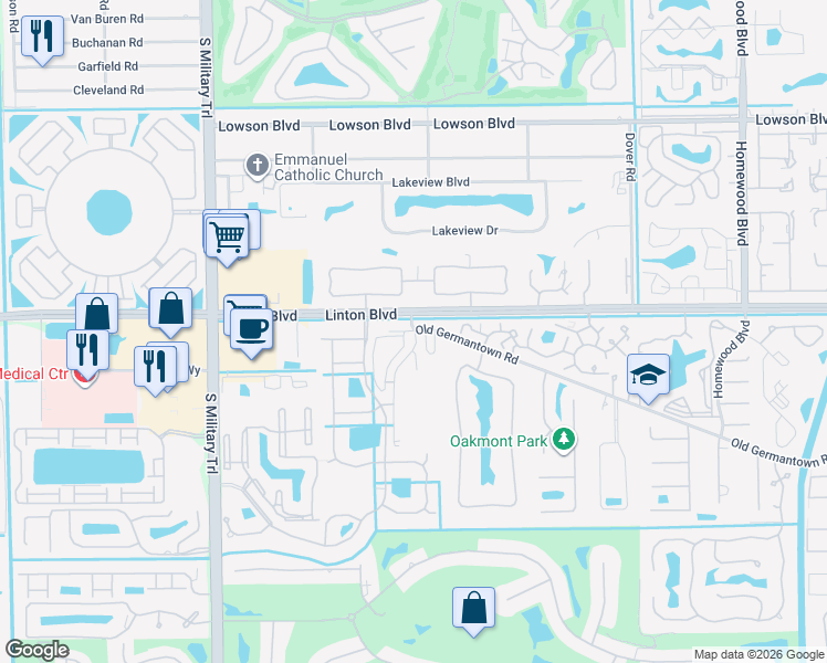 map of restaurants, bars, coffee shops, grocery stores, and more near 4200 Old Germantown Road in Delray Beach