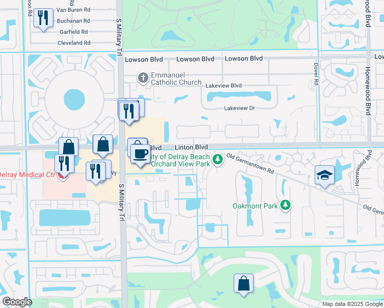 map of restaurants, bars, coffee shops, grocery stores, and more near 7 Orchard Lane in Delray Beach