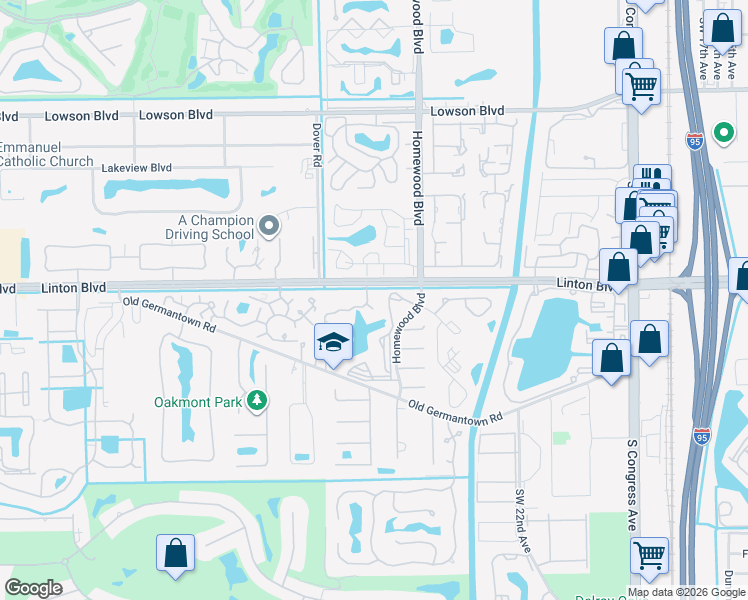 map of restaurants, bars, coffee shops, grocery stores, and more near 1705 Palm Cove Boulevard in Delray Beach